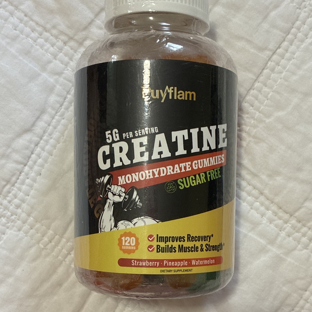 Puyflam Creatine Monohydrate Gummies Sugar-Free 5000mg 120 Ct Strawberry