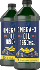 Omega 3 Fish Oil 1650Mg 32 Fl Oz (2 X 16Oz Bottles) Lemon Flavor Non-Gmo & Glute