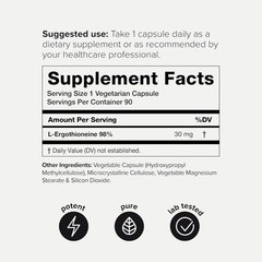 Ergothioneine – Ultra High Potency 30mg with 98% Purity 90 Count (Pack of 1)