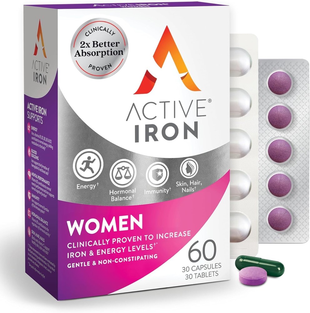 Active Iron Supplement 25mg + Multivitamin for Women (30 Capsules + 30 Tablets)