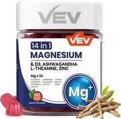 VEV Magnesium Citrate and Glycinate Gummies for Adults 14 in 1 Magnesium and d3,