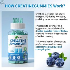 Creatine Monohydrate Gummies 5000Mg for Men & Women, 90ct Blueberry (Noavii)