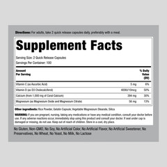 Coral Calcium | 1000mg | 200 Capsules | Non-GMO Supplement | by Piping Rock