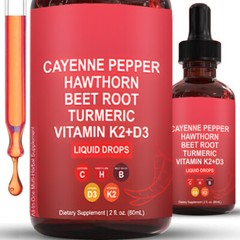 Cayenne Pepper Hawthorn Beet Root Turmeric Vitamin K2+D3 Drops 60ml