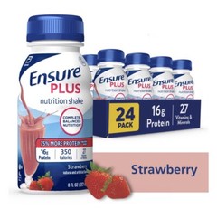 Ensure Plus Nutrition Strawberry Shake 8 fl.oz. 24 pk~27 Vitamins & 16g Protein