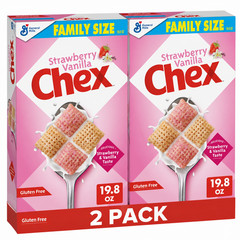 Pack of 2 Strawberry Vanilla Chex Breakfast Cereal Family Size 19.8oz Each.