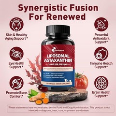 Liposomal Astaxanthin 24mg Supplements with Lycopene Antioxidant 10mg Skin Eye