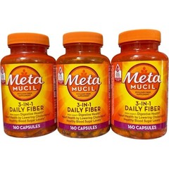 (3) Metamucil 3-In-1 Daily Fiber Psyllium Fiber Supplement 160 Caps Exp-12/2025+
