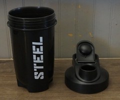 New! Lot of Four (4) Black 12oz STEEL Brand Plastic Supplement Gym Shaker Bottle