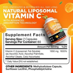 Nutrivein Liposomal Vitamin C 1650mg -120 Capsules – High Absorption Supplements