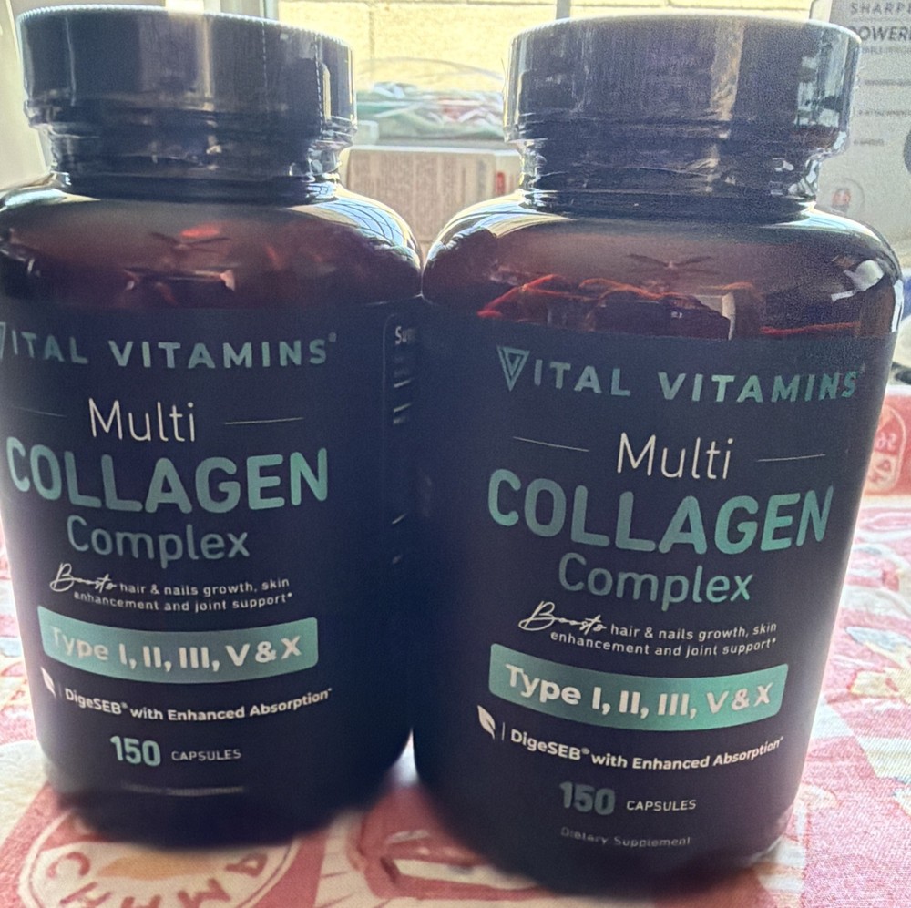 2X Vital Vitamins Multi Collagen Complex 150 Capsules Ea (Types I-X) Exp 01/2029