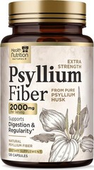 High Absorption Psyllium Husk Fiber Caps 2000 mg, Natural Soluble Fiber Capsules