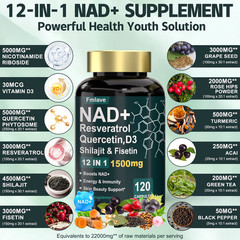 NAD+ Supplement 1500mg with Resveratrol | Cellular Health & Energy | 120 Capsule