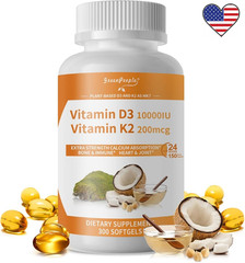 Vitamin D3 10,000 IU + K2 MK-7 200 mcg, 300 Softgels 5 Months Supply