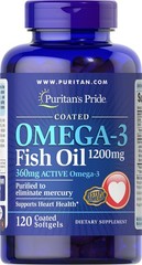 Omega-3 Fish Oil Coated 1200 mg (360 mg Active Omega-3)-120 Coated Softgels