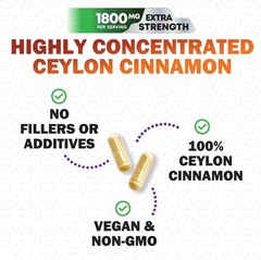 Organic Ceylon Cinnamon Supplement 1800mg – Certified Organic Ceylon Cinnamon