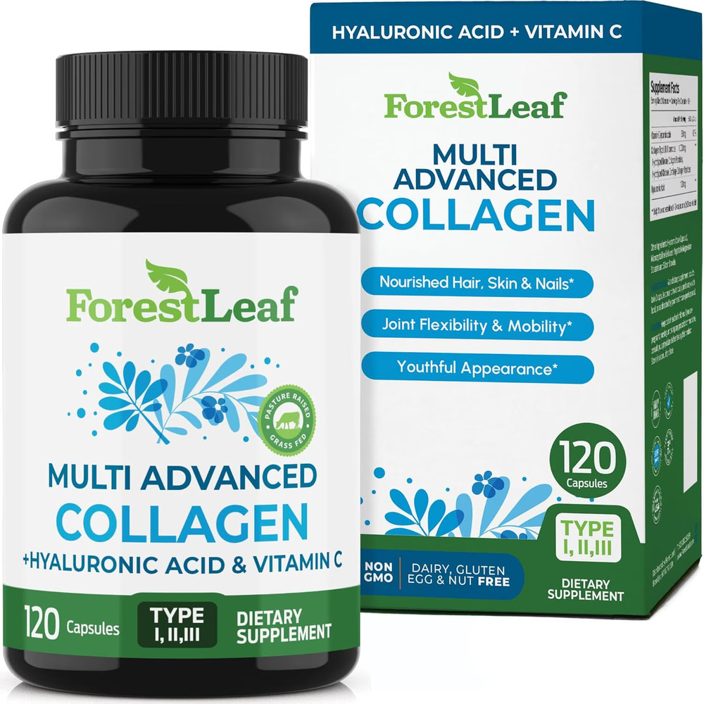 Forest Leaf Collagen Peptides Pills Hyaluronic Acid Vitamin C Supplement 120 Ct