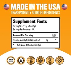 Micronized Creatine Monohydrate Powder 500g 1.1 lbs, 100 Servings Bulk Creatine