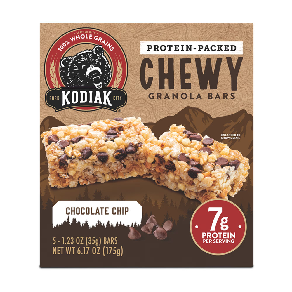 Pack of 2 Kodiak Chocolate Chip Chewy Protein Bars 1.23 oz 5 Count each total 10