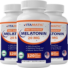 3 Pack Vitamatic Melatonin 20 mg Fast Dissolve 120 Tablets – Nighttime Sleep Aid