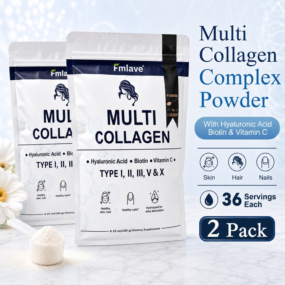 2x Multi Collagen Peptides Powder with Biotin, Hyaluronic Acid Type I,II,III,V,X