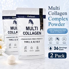 2x Multi Collagen Peptides Powder with Biotin, Hyaluronic Acid Type I,II,III,V,X