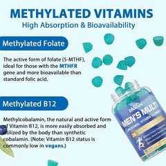 Methylated Multivitamin for Men Gummies, Vegan Omega 3, CoQ10, Zinc, Vitamin …
