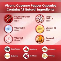 VivoNu Cayenne Pepper Softgels Supplement W/ Vitamin E D3+K2 240 Capsules