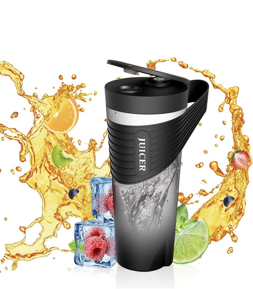Portable Battery Powered Blender Juicer Bottle Black Plastic Flip Lock Reusable