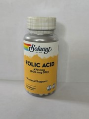 Solaray Folic Acid 100 Caps 800 mcg, 100 caps -08/2027