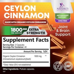 Organic Ceylon Cinnamon Supplement 1800mg – Certified Organic Ceylon Cinnamon