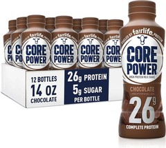Core Power Protein Shake, Chocolate, 26g Bottle, 14oz, 12 Pack BB 8/10/2026