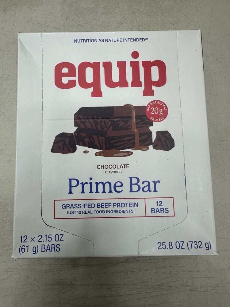 Equip Foods Prime Bar Chocolate Grass-Fed Beef Protein Bars, 12 Count