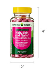 New Spring Valley Hair Skin & Nails Dietary Supplement Softgels 5000 Mcg 120 ct