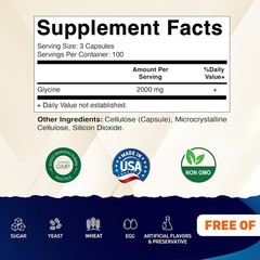 Glycine 2000mg Capsules for Cognitive Support – Non-GMO, Gluten-Free, 300 Count