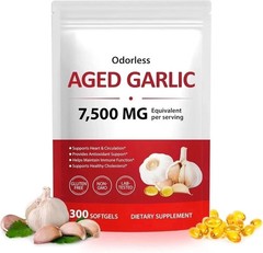 Odorless Garlic 7500Mg per Servings, 300 Softgels 2 Years Aged Garlic