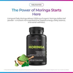 Livingood Daily Moringa Capsules Energy Sleep Hair Skin Vegan 60ct Non GMO GF US
