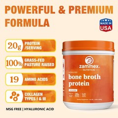 Grass Fed Bone Broth Powder-1.32lb,20g Protein Hydrolyzed Peptides Type I & III