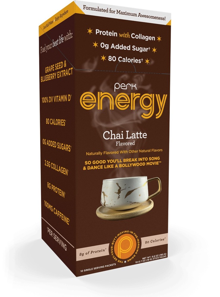Perk Energy Drink Mix (Chai Latte) 10 Stick Packs – Healthy Coffee Alternative