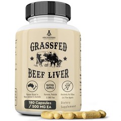 Ancestral Supplements Grass Fed Beef Liver 180 Capsules, Supports Energy Prod