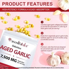 Odorless Garlic 7500Mg per Servings, 300 Softgels | 2 Years Aged Garlic Extra…