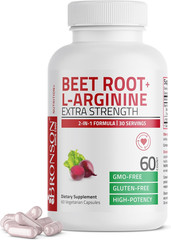 Bronson Beet Root + L-Arginine Nitric Oxide Production NonGmo Vegetarian Capsule