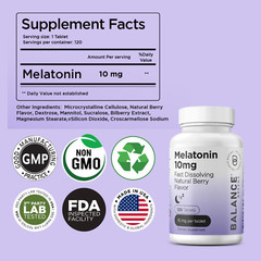 Melatonin 10mg, 100% Drug Free, Fast-Dissolve 120 Tablets