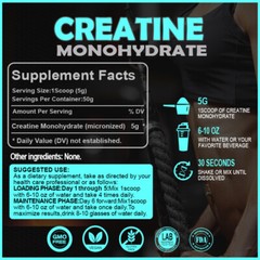Micronized Creatine Monohydrate Powder 250g, 50 Servings,Unflavored Creatine US