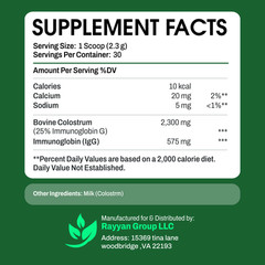NutriiLab Bovine Colostrum Powder 2500mg IgG Immune Gut Health 30 Day Supply