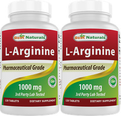 2 Pack Best Naturals L-Arginine 1000mg 120 Tablets