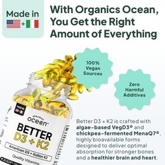 Organics Ocean Better D3 + K2100% Organic VIT D3 and K2 Supplements with Maxi…