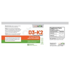 LiveGood D3-K2 Vitamin Support Strong Bone Density, Maintain Healthy Heart