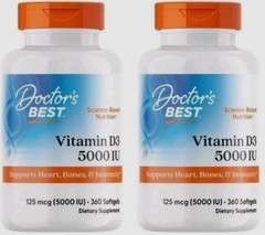 2 packs – Doctors Best Vitamin D3 5000IU 360 Softgels each Exp 2027