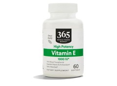 365 Whole Foods Market Vitamin E High Potency 1000 IU 60 Soft Gels Exp 12/26 NEW